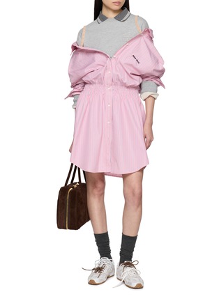 模特儿示范图 - 点击放大 - MIU MIU - Popeline Off Shoulder Wool Blend Shirt Dress