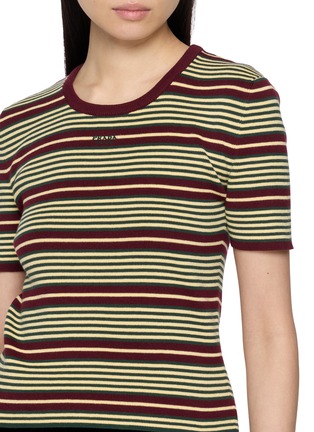  - PRADA - Striped Ribbed Crewneck Knit Top