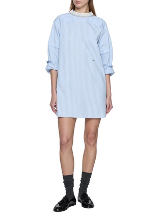 模特儿示范图 - 点击放大 - PRADA - Embroidered Striped Cotton Top