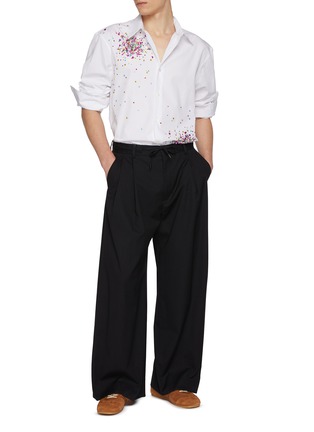 模特儿示范图 - 点击放大 - DRIES VAN NOTEN - Long Sleeve Rainbow Sparkle Cotton Poplin Shirt