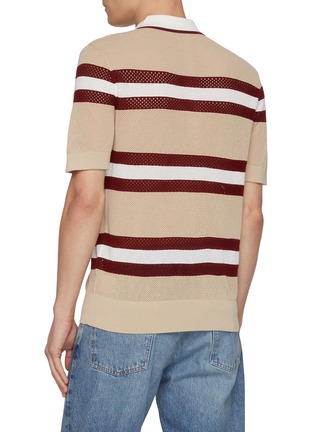 背面 - 点击放大 - DRIES VAN NOTEN - Short Sleeve Thick Striped Wool Knit Polo Top