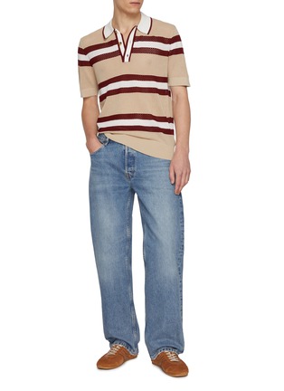 模特儿示范图 - 点击放大 - DRIES VAN NOTEN - Short Sleeve Thick Striped Wool Knit Polo Top