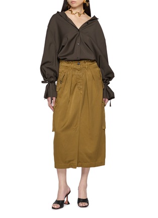 模特儿示范图 - 点击放大 - DRIES VAN NOTEN - Savannah Overdyed Cupro Cargo Skirt