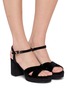 模特儿示范图 - 点击放大 - STUART WEITZMAN - Danya 80 Silk Velvet Platform Sandals