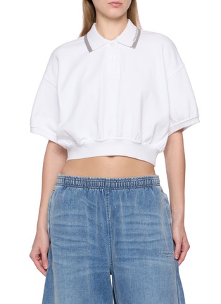 首图 - 点击放大 - ALEXANDERWANG - Relaxed Cropped Cinched Cotton Polo Shirt