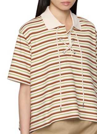  - MONCLER - Striped Knit Collar Cotton Polo Top