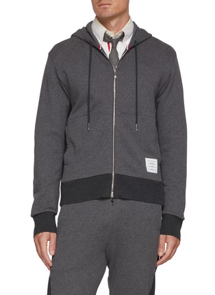首图 - 点击放大 - THOM BROWNE - Colour Block 4-Bar Cotton Jersey Zip Up Hoodie