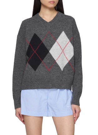首图 - 点击放大 - CLOVE - Logo Embroidered Argyle Knit Sweater