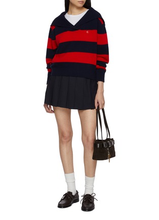 模特儿示范图 - 点击放大 - CLOVE - Striped Sailor Collar Cashmere Wool Knit Sweater