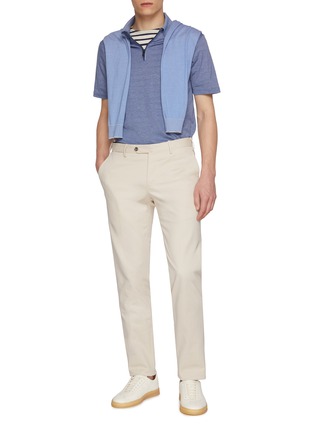 模特儿示范图 - 点击放大 - PAUL & SHARK - Half Zip Cotton Silk Polo Shirt