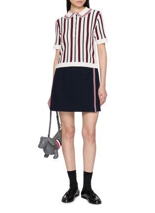 模特儿示范图 - 点击放大 - THOM BROWNE - RWB Stripe Trim Classic Piqué Wrap Skirt