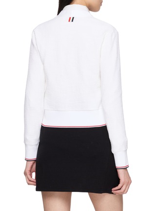 背面 - 点击放大 - THOM BROWNE - V-Neck Contrast Rib Trim Cotton Tweed Cardigan