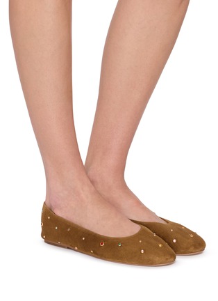 模特儿示范图 - 点击放大 - PEDDER RED - RABBIE 仿钻饰绒面皮平底鞋