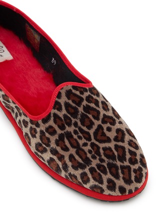 细节 - 点击放大 - C.R.B. SHOES - Friulana Leopard Print Fur Insole Grosgrain Trim Slippers