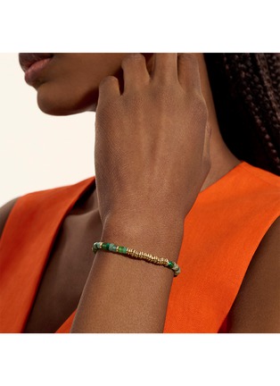  - JOHN HARDY - Heishi 14K Gold Malachite Green Quartz Aventurine Chrysoprase Emerald Beaded Bracelet — Size UL