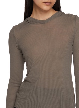  - RICK OWENS - Long Sleeve Hooded Ribbed Silk Blend Top