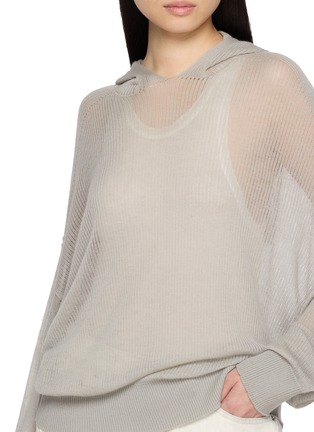  - RICK OWENS - Long Sleeve Sheer Hooded Ribbed Knit Top