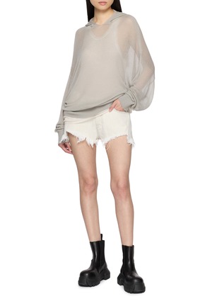 模特儿示范图 - 点击放大 - RICK OWENS - Long Sleeve Sheer Hooded Ribbed Knit Top