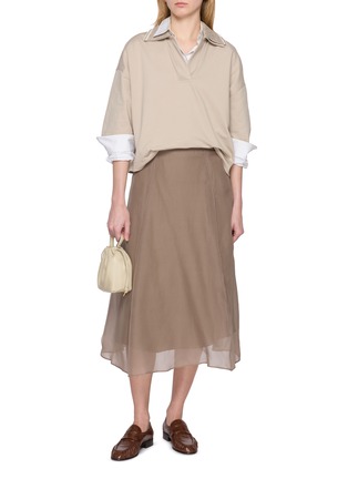 模特儿示范图 - 点击放大 - BRUNELLO CUCINELLI - Pleated Silk Chiffon Midi Skirt