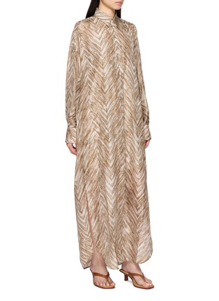正面 -点击放大 - BRUNELLO CUCINELLI - Chevron Print Silk Long Shirt Dress