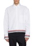首图 - 点击放大 - THOM BROWNE - RWB Stripe Hem Cropped Cotton Rugby Shirt