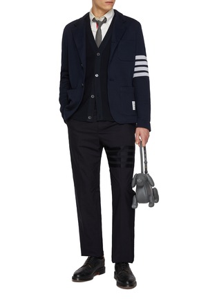 模特儿示范图 - 点击放大 - THOM BROWNE - Textured Piqué 4-Bar Cotton Knit Cardigan