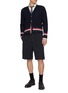 模特儿示范图 - 点击放大 - THOM BROWNE - Ripple Stitched RWB Stripe Hem Cotton Cardigan