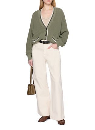 模特儿示范图 - 点击放大 - BRUNELLO CUCINELLI - Contrast Trim V-Neck Cotton Cardigan