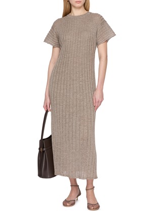 模特儿示范图 - 点击放大 - BRUNELLO CUCINELLI - Ribbed Crewneck Linen Blend Dress