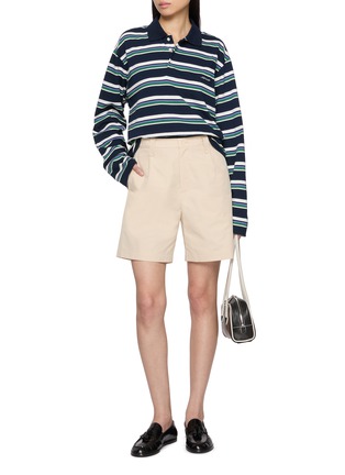 模特儿示范图 - 点击放大 - SIENNE - Olsen Long Sleeve Striped Polo Top
