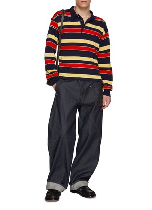 模特儿示范图 - 点击放大 - JW ANDERSON - Striped Contrast Panel Cotton Wool Knit Rugby Polo Sweater
