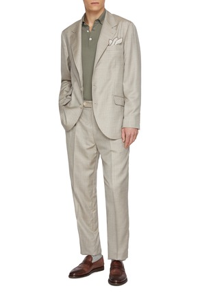 模特儿示范图 - 点击放大 - BRUNELLO CUCINELLI - Flap Pocket Single Breasted Cashmere Silk Herringbone Suit