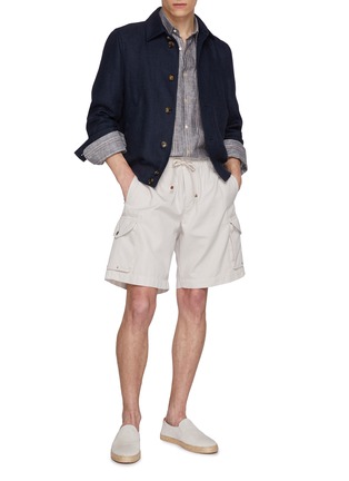 模特儿示范图 - 点击放大 - BRUNELLO CUCINELLI - Button Up Silk Wool Lene Shirt Jacket