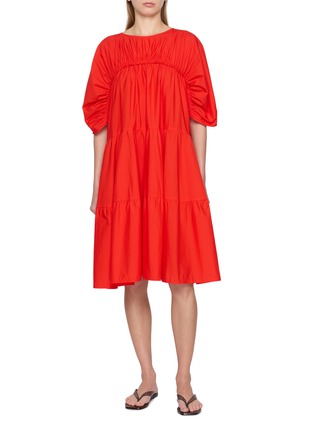 首图 - 点击放大 - MERLETTE - Draped Tiered Ruched Yoke Cotton Dress