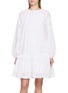 首图 - 点击放大 - MERLETTE - Long Raglan Sleeve Eyelet Tiered Cotton Dress