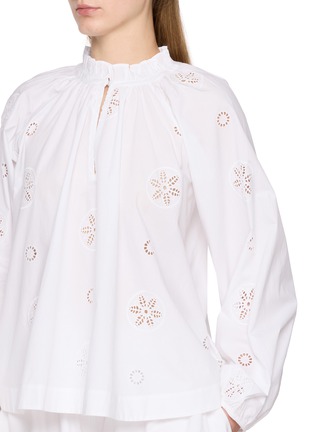  - MERLETTE - Long Sleeve Ruffled Collar Eyelet Cotton Silk Top