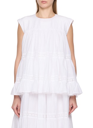 首图 - 点击放大 - MERLETTE - Cap Sleeve Tiered Cotton Blouse