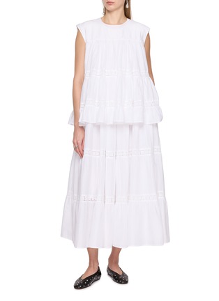 模特儿示范图 - 点击放大 - MERLETTE - Cap Sleeve Tiered Cotton Blouse
