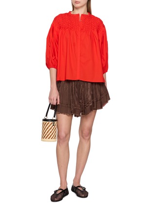 模特儿示范图 - 点击放大 - MERLETTE - Smocked Pleated Sleeve Cotton Shirt