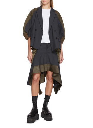 模特儿示范图 - 点击放大 - SACAI - Flared Sleeve Hybrid Denim Jersey T-Shirt