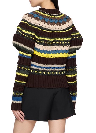 背面 - 点击放大 - SACAI - Juliet Sleeve Fair Isle High Neck Knit Cardigan