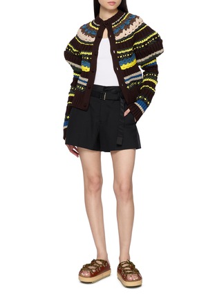 模特儿示范图 - 点击放大 - SACAI - Juliet Sleeve Fair Isle High Neck Knit Cardigan