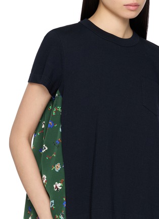  - SACAI - Bifabric Floral Panel Cotton T-Shirt
