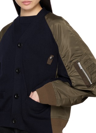  - SACAI - Bicolour Raglan Nylon Sleeve Knit Cardigan