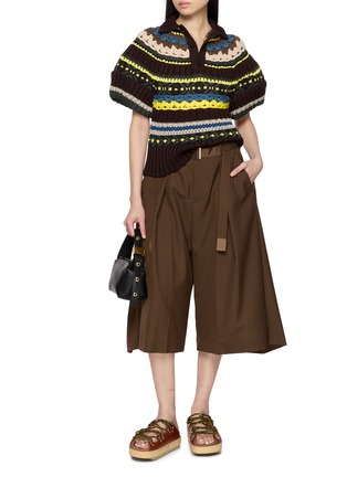模特儿示范图 - 点击放大 - SACAI - Fair Isle Puff Sleeve Knit Polo Shirt