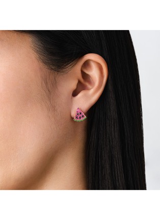 细节 - 点击放大 - BIJOU DE M - Watermelon 18K Rose Gold Ruby Black Diamond Garnet Single Stud Earring