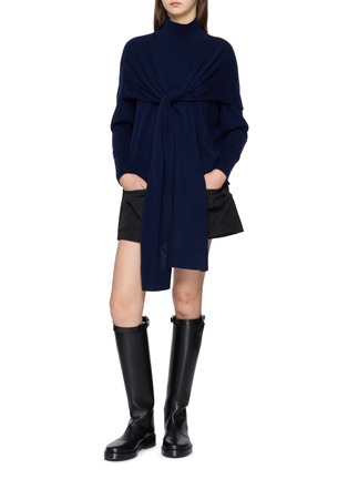 模特儿示范图 - 点击放大 - DREYDEN - Scarf Tie Wool Cashmere Knit Sweater