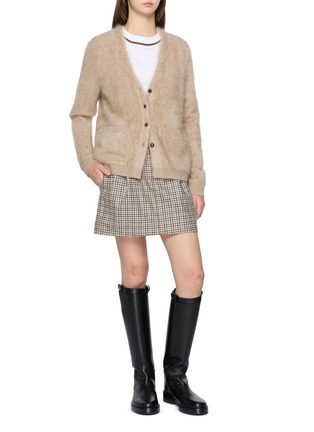 模特儿示范图 - 点击放大 - DREYDEN - Patch Pocket V-Neck Cashmere Knit Cardigan