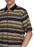 - SACAI - Horizontal Stripe Zip Up Cotton Poplin Polo Shirt