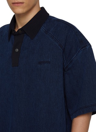  - JUUN.J - Contrast Collar Dark Wash Logo Denim Polo Shirt